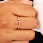 Load image into Gallery viewer, Open Heart Diamond Ring, 14k Solid Gold, Natural Diamonds, Proposal Open Cuff Ring, Everyday Stackable Jewelry, Minimalist Two Toned Ring