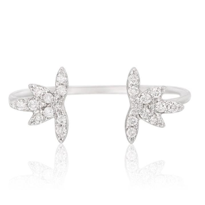 Center Open Diamond Cuff Ring, 14k Solid Gold, Natural Diamonds, , Everyday Floral Jewelry Gift For Her