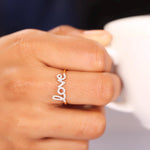 Load image into Gallery viewer, Love Diamond Handwritten Ring, 14K Solid Gold, Natural Diamonds, Script Proposal Ring, , Everyday Jewelry Gift For Her