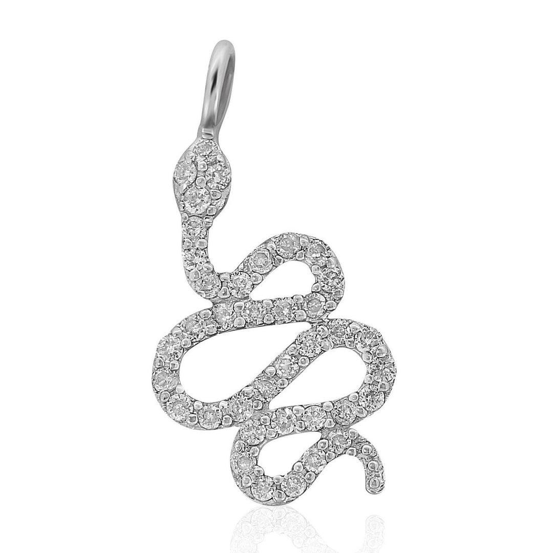 Snake Diamond Charm Pendant, 14K Solid Gold, Natural Diamonds, Stackable Serpent Necklace, Animal Bracelet, Gothic Jewelry, Gift for her