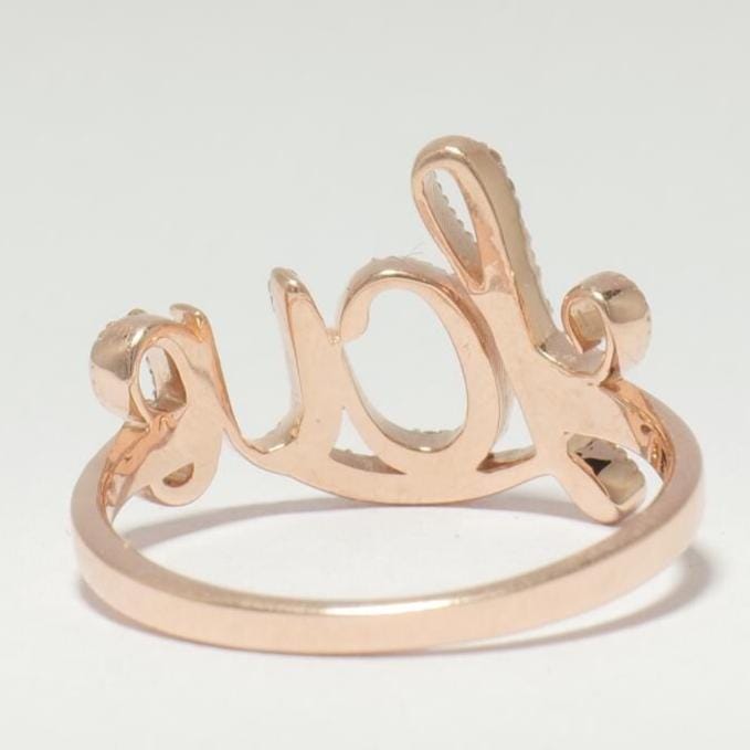 Diamond Love Ring, 14K Solid Gold, Proposal Ring, Natural Diamonds, Script Word Letter Ring, Romantic Statement Jewelry, Gift For Her