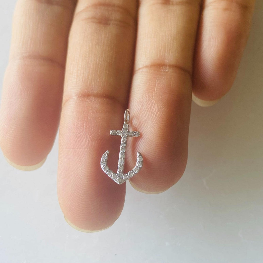 Anchor Diamond Pendant Charm, 14k Solid Gold, Natural Diamonds, Minimalist Gold Anchor Necklace, Valentine Gift
