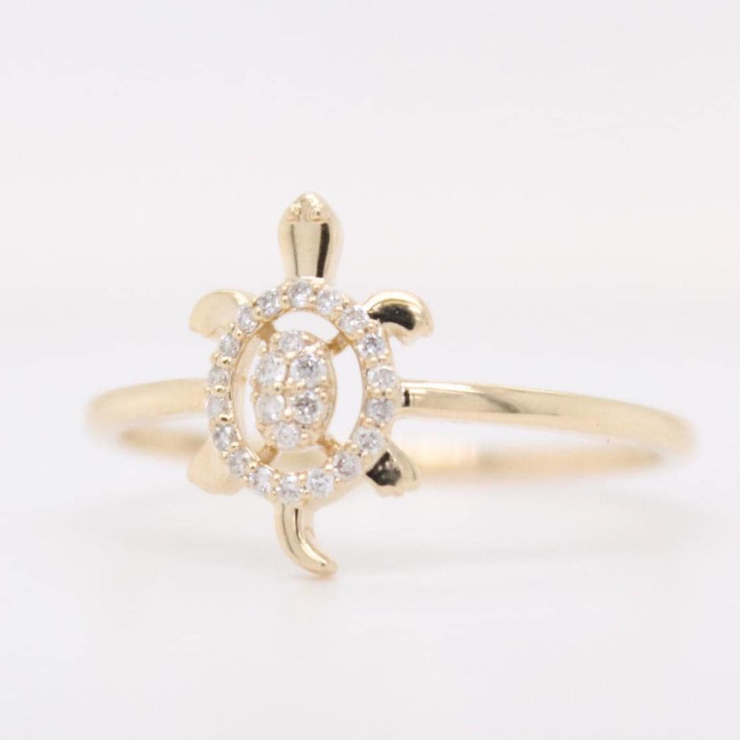 Turtle Diamond Ring, 14K Solid Gold, Natural Diamonds, Animal Ring, , Everyday Jewelry Gift For Her