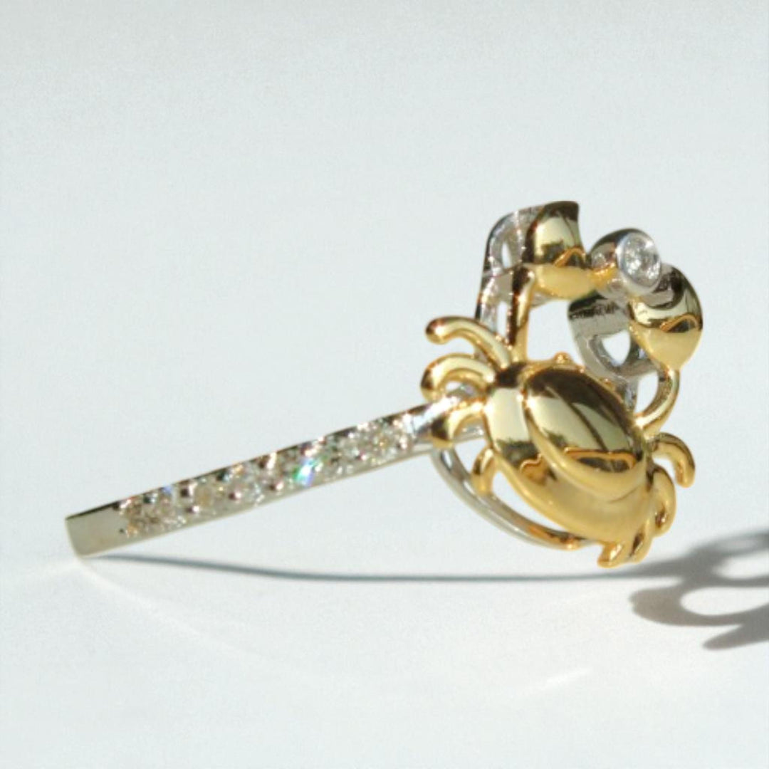Zodiac Crab Diamond Ring, 14k Solid Gold, Natural Diamonds, Cancerian Sign, Minimalist Everyday Jewelry, Ready To Ship