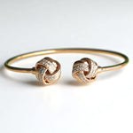 Load image into Gallery viewer, Love Knots Diamond Bracelet, 14K Solid Gold, Natural Diamonds, Open Cuff Statement Jewelry, Stackable Bracelet, Minimalistic Jewelry