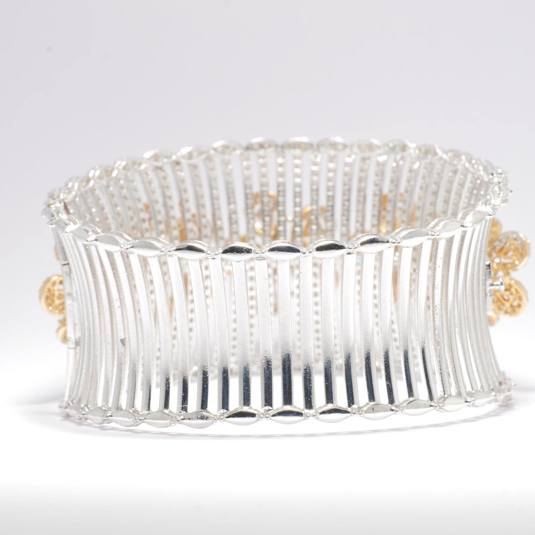 Floral Diamond Cuff Bracelet, 14k Solid Gold, Natural Diamonds, Halo Cocktail Bangle, Two Toned Wide Bangle, Statement Bridal Jewelry