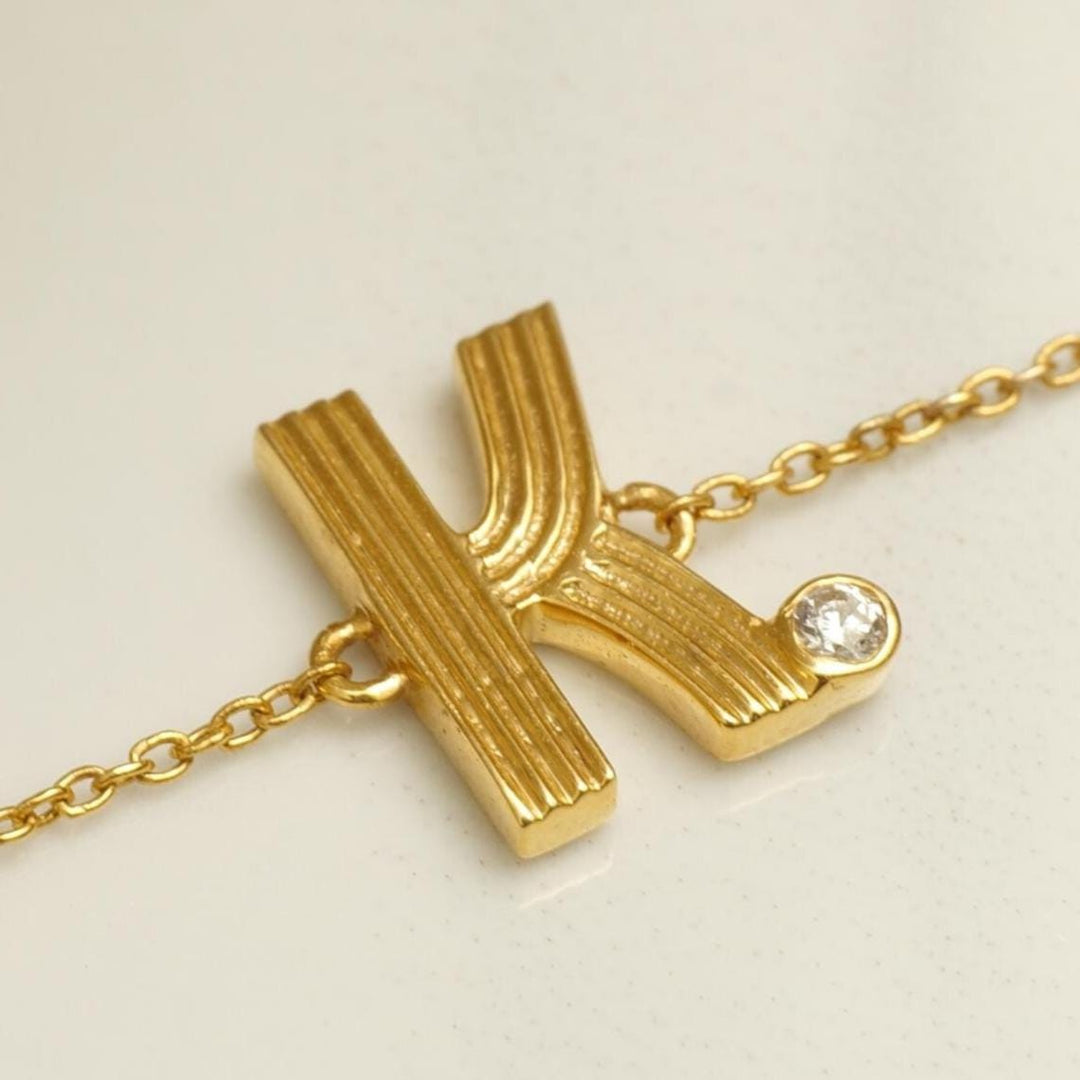 Personalized Flute Initial Diamond Bracelet, 14k Solid Gold, Natural Diamonds, Custom letter Everyday Jewelry, Word Charm Stacking Chain