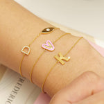 Load image into Gallery viewer, Personalized Flute Initial Diamond Bracelet, 14k Solid Gold, Natural Diamonds, Custom letter Everyday Jewelry, Word Charm Stacking Chain