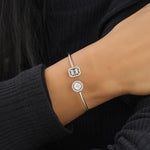 Load image into Gallery viewer, Open Halo Natural Diamond Open Cuff Minimalistic Bracelet: 14k Solid Gold Geometric Stacking Jewellery, Certified Jewelry