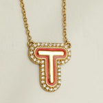 Load image into Gallery viewer, Personalized Initial Halo Diamond Enamel Necklace, 14k Solid Gold, Natural Diamonds, Minimalist Custom Jewelry, Everyday Layering Jewelry