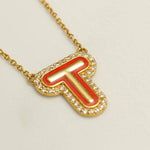 Load image into Gallery viewer, Personalized Initial Halo Diamond Enamel Necklace, 14k Solid Gold, Natural Diamonds, Minimalist Custom Jewelry, Everyday Layering Jewelry