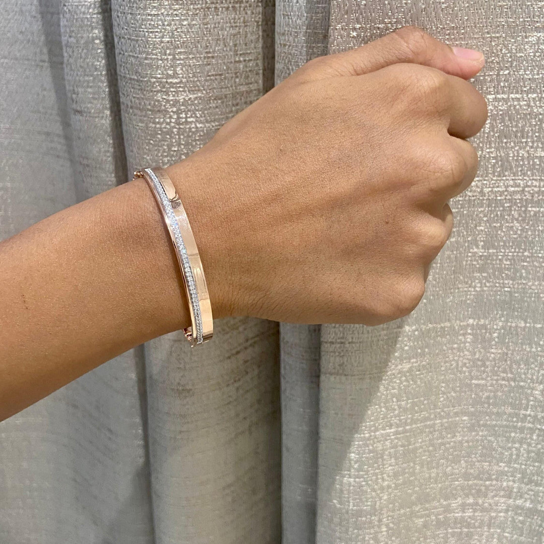 Pavé Diamond Broad Bangle Bracelet, 14k Solid Gold, Natural Diamonds, Layering Statement Bracelet, Minimal Stackable Cuff, Bridal Jewelry