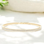 Load image into Gallery viewer, Single Row Diamond Bracelet, 14k Solid Gold, Natural Diamond, Sleek Everyday Jewelry, Flexible Stacking Bangle, Minimalist Eternity Bracelet