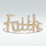 Load image into Gallery viewer, Faith Script Diamond Ring, 14K Solid Gold, Natural Diamonds, Statement Inspirational Jewelry, Word Name Ring, Personalized Minimalistic Band