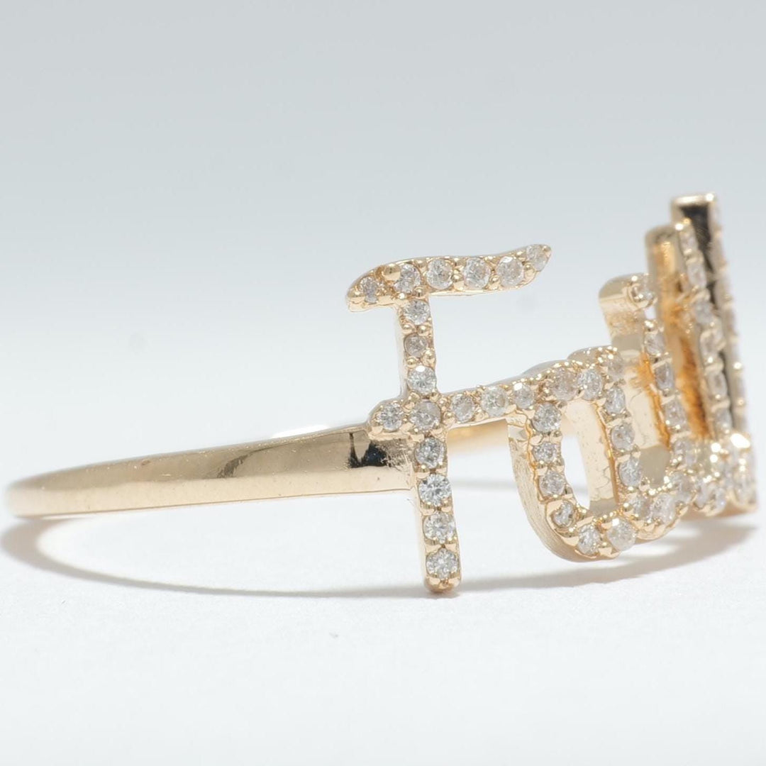 Faith Script Diamond Ring, 14K Solid Gold, Natural Diamonds, Statement Inspirational Jewelry, Word Name Ring, Personalized Minimalistic Band