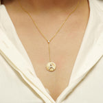 Load image into Gallery viewer, Personalized Initial Lariat Diamond Necklace, 14k Solid Gold, Natural Diamonds, Custom Minimalist Jewelry, Stacking Disc Letter Necklace