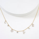 Load image into Gallery viewer, Love Dangle Diamond Drop Necklace, 14k Solid Gold, Natural Diamonds, Affirmation Statement Jewelry, Letter Chain Jewelry, Everyday Necklace