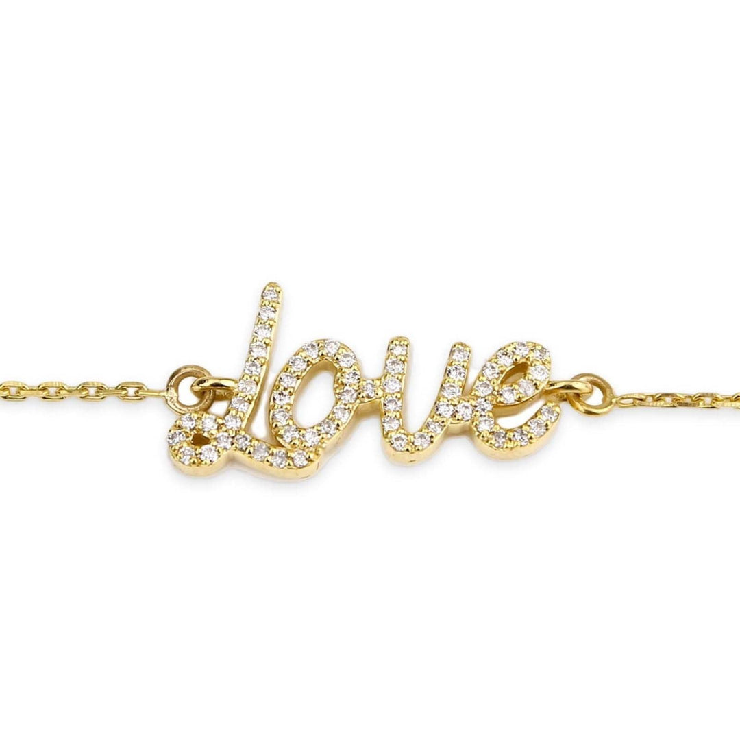 Love Chain Diamond Bracelet, 14k Solid Gold, Natural Diamonds, Inspirational Name Jewelry, Handcrafted Everyday Wear, Minimal Word Bracelet