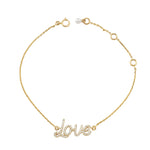 Load image into Gallery viewer, Love Chain Diamond Bracelet, 14k Solid Gold, Natural Diamonds, Inspirational Name Jewelry, Handcrafted Everyday Wear, Minimal Word Bracelet