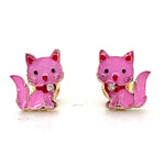Load image into Gallery viewer, Kids Kitty Diamond Stud Earrings, 14k Solid Gold, Natural Diamonds, Enamel Animal Jewelry, Everyday Gift for toddlers/girls, Ready To Ship
