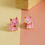 Load image into Gallery viewer, Kids Kitty Diamond Stud Earrings, 14k Solid Gold, Natural Diamonds, Enamel Animal Jewelry, Everyday Gift for toddlers/girls, Ready To Ship