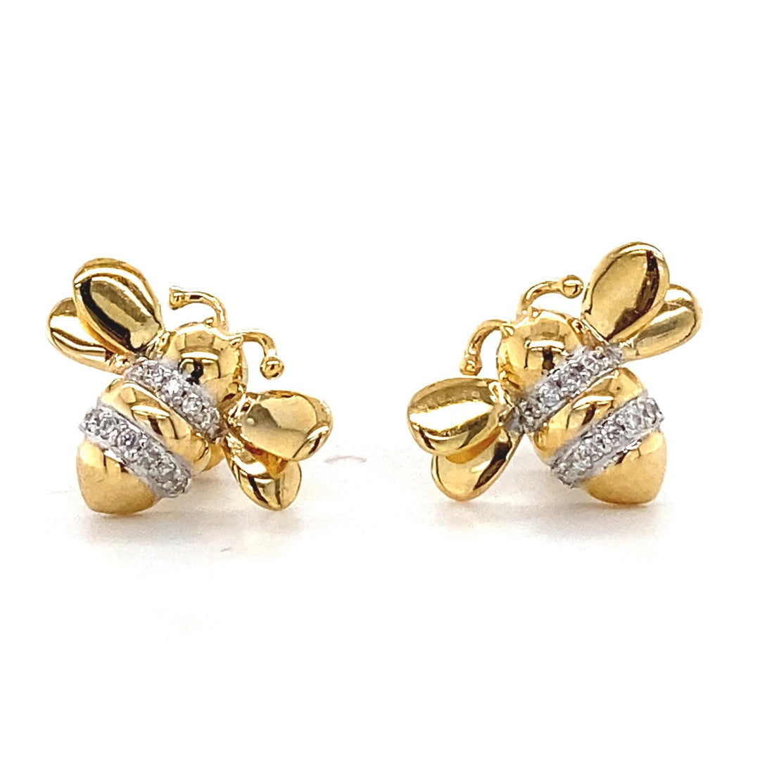 Kids Bumble Bee Diamond Stud Earrings, 14k Solid Gold, Natural Diamonds, Animal Jewelry, Gold Insect Studs, Gift for toddlers/girls/kids