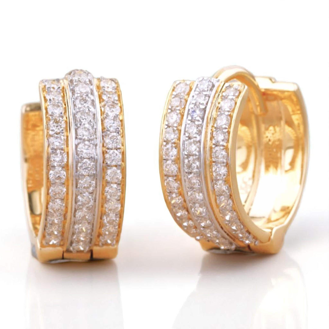 Triple line Diamond Huggie Earrings, 14k Solid Gold, Natural Diamonds, Cocktail Statement Jewelry, Everyday Hoop Earrings