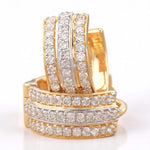 Load image into Gallery viewer, Triple line Diamond Huggie Earrings, 14k Solid Gold, Natural Diamonds, Cocktail Statement Jewelry, Everyday Hoop Earrings