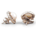 Load image into Gallery viewer, Pearl Diamond Halo Studs, 14K Solid Gold, Fancy Natural Diamonds, Bridal Wedding Earrings, Statement Cocktail Jewelry