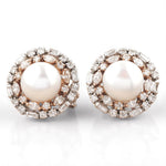 Load image into Gallery viewer, Pearl Diamond Halo Studs, 14K Solid Gold, Fancy Natural Diamonds, Bridal Wedding Earrings, Statement Cocktail Jewelry