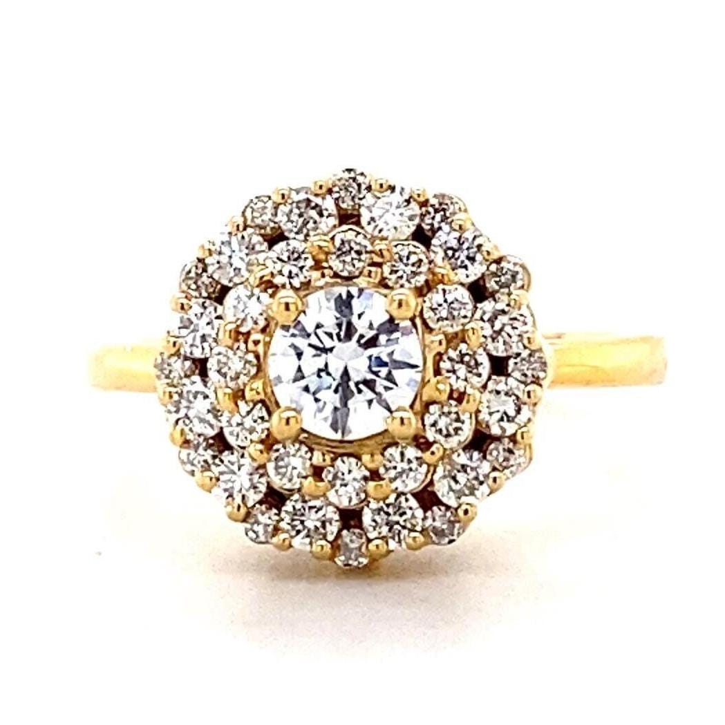 Floral Solitaire Engagement Ring, 14k Solid Gold, Natural Diamonds, Wedding Ring, Bridal Jewelry, Gift For Her