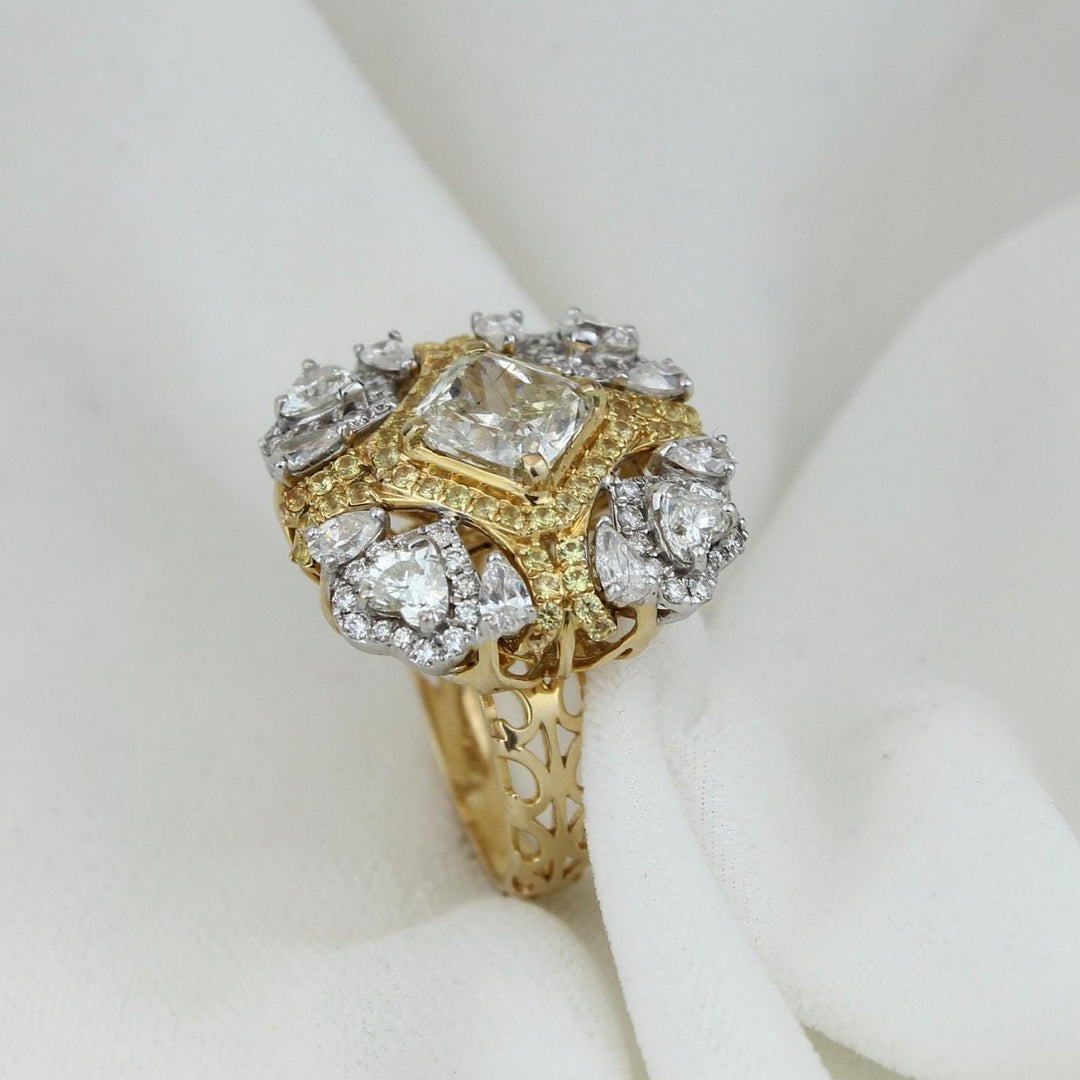 Yellow Sapphire Engagement Ring, Heart & Pear Diamonds, Dual Tone Gemstone Ring, Natural Diamonds, 14k Solid Gold, Gift For Her