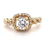 Load image into Gallery viewer, Round Solitaire Square Halo Diamond Ring, Engagement Ring, 14k Solid Gold, Natural Diamonds, Crossover Shank, Gift For Her