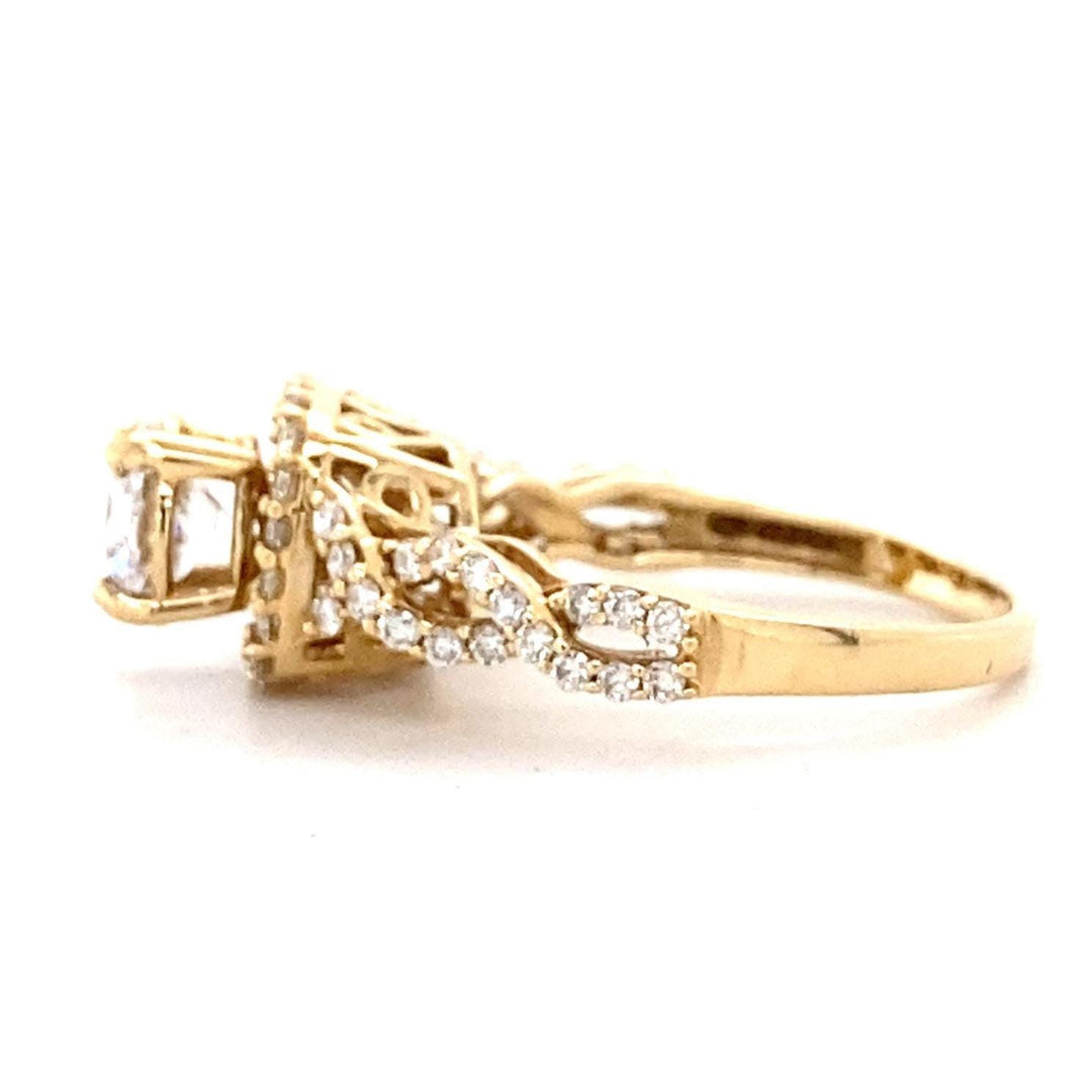 Round Solitaire Square Halo Diamond Ring, Engagement Ring, 14k Solid Gold, Natural Diamonds, Crossover Shank, Gift For Her