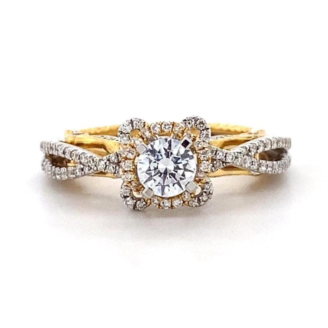 Engagement Solitaire Ring, 14k Solid Gold, Natural Diamonds, Flower Filigree Ring, Dual Tone, Split Shank, Bridal Jewelry, Gift For Her