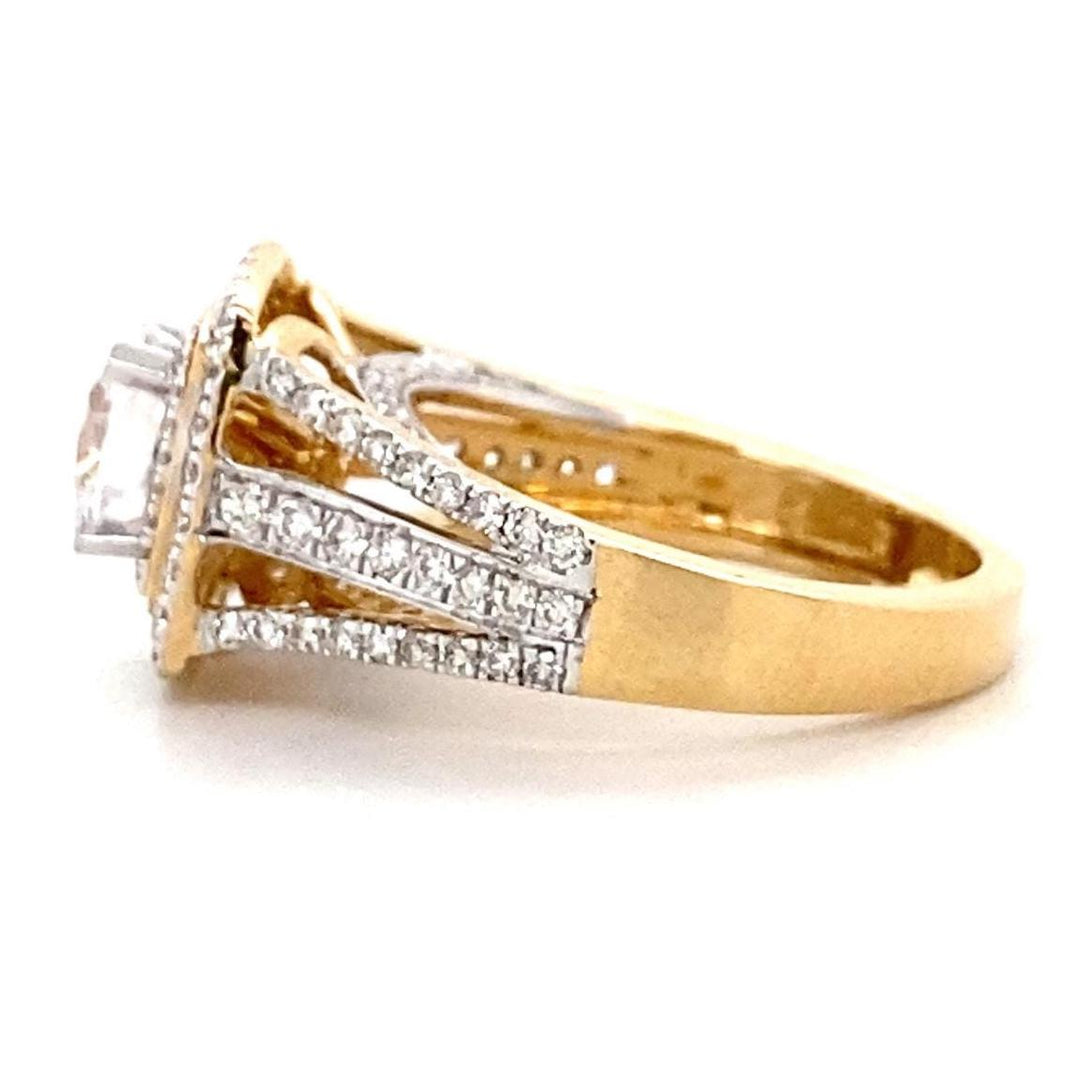 Round Solitaire Halo Diamond Ring, 14k Solid Gold, Natural Diamonds, Wedding Engagement Ring, Gift For Her