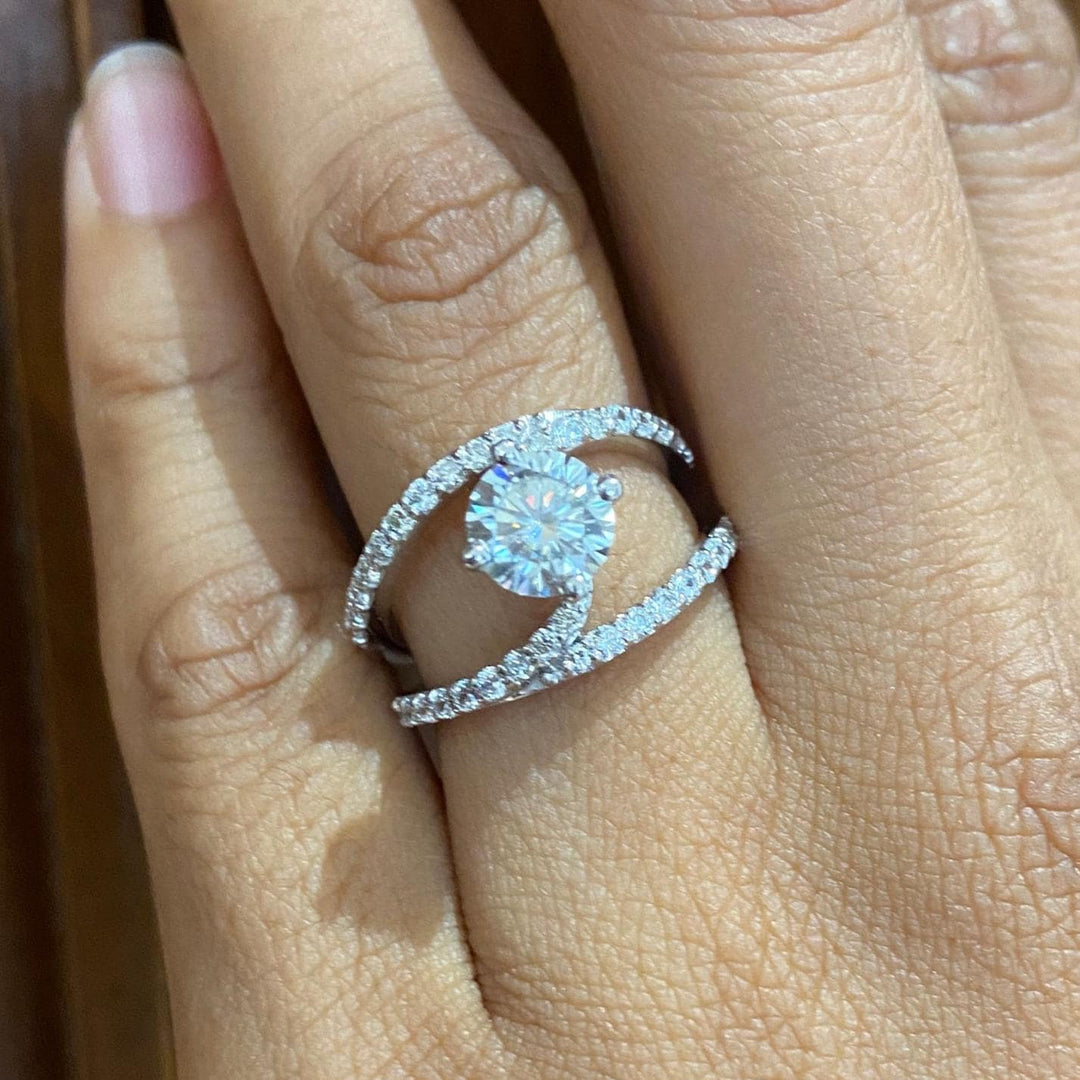 Criss Cross Solitaire Diamond Ring, 14k Solid Gold, Natural Diamonds, Engagement Ring, Split Crossover Shank, Gift For Her