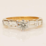 Load image into Gallery viewer, Engagement Diamond Ring, 14k Solid Gold, Round and Baguette Natural Diamond, Proposal Wedding Gift, Bar Setting Bridal Jewelry, Gift For Her