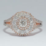 Load image into Gallery viewer, Flower Solitaire Cluster Diamond Ring, 14K Solid Gold, Natural Diamonds, Double Halo Engagement Ring, Statement Bridal Jewelry, Gift For Her