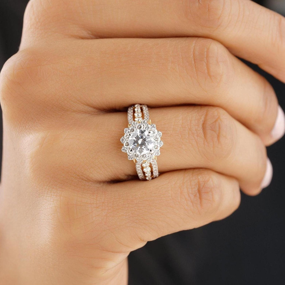 Solitaire Diamond Engagement Ring, Tessellation Effect, 14k Solid Gold, Natural Diamonds, Floral Ring, Dual Tone, Gift For Her