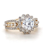 Load image into Gallery viewer, Solitaire Diamond Engagement Ring, Tessellation Effect, 14k Solid Gold, Natural Diamonds, Floral Ring, Dual Tone, Gift For Her