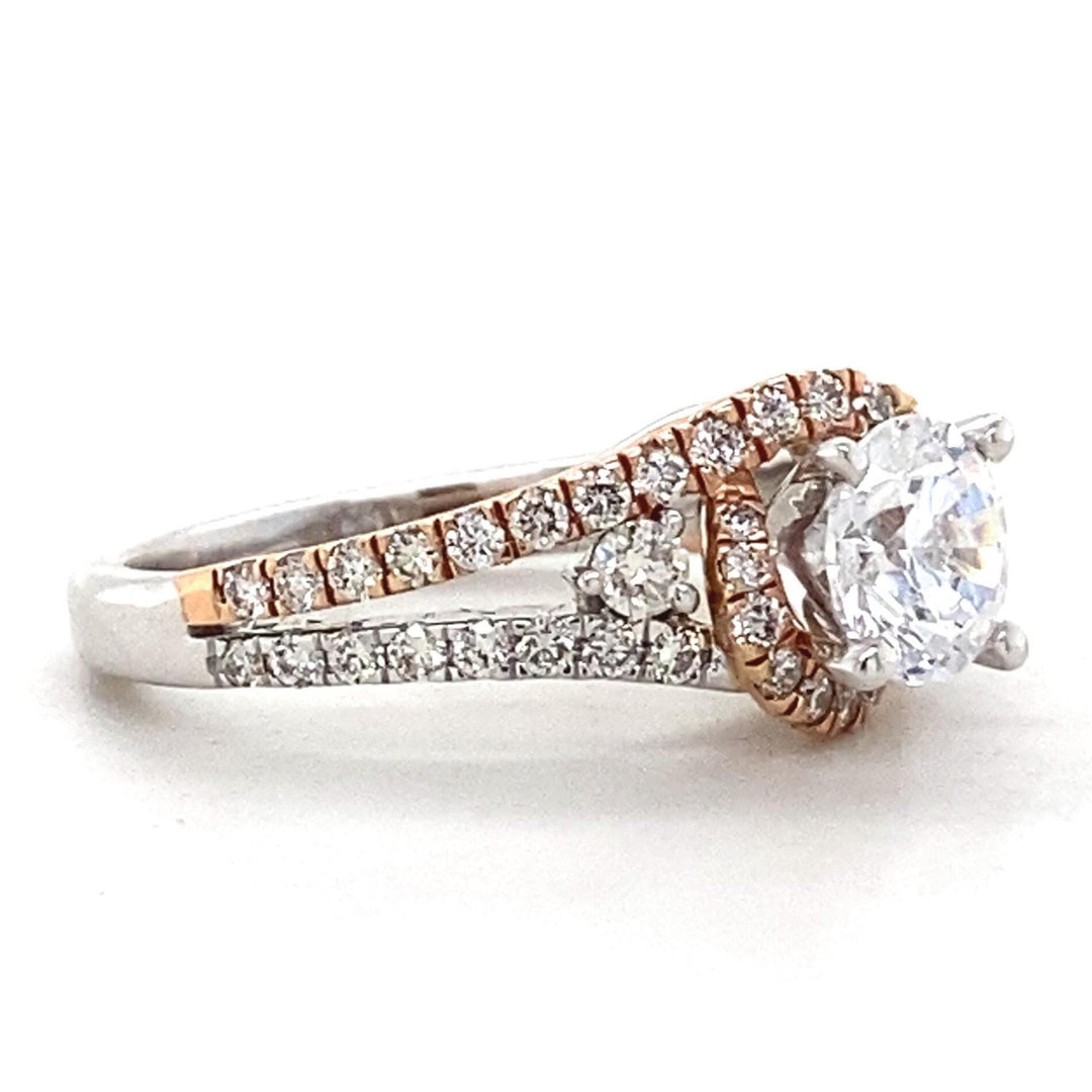 Round Solitaire Diamond Ring, 14K Solid Gold Engagement Ring, Dual Tone, Split Shank, Natural Diamonds, Gift For Her