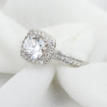 Load image into Gallery viewer, Round Solitaire Square Halo Diamond Ring, 14k Solid Gold, Engagement Ring, Natural Diamonds, Wedding Bridal Jewelry, Gift For Her