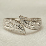 Load image into Gallery viewer, Leaves Diamond Band Ring, Split Shank, 14k Solid Gold, Natural Diamonds, Stackable Everyday Crossover Ring, Open Wrap Ring, Gift For Her