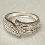 Load image into Gallery viewer, Leaves Diamond Band Ring, Split Shank, 14k Solid Gold, Natural Diamonds, Stackable Everyday Crossover Ring, Open Wrap Ring, Gift For Her