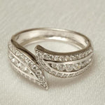 Load image into Gallery viewer, Leaves Diamond Band Ring, Split Shank, 14k Solid Gold, Natural Diamonds, Stackable Everyday Crossover Ring, Open Wrap Ring, Gift For Her