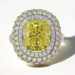 Load image into Gallery viewer, Yellow Sapphire Statement Diamond Ring, Gemstone Cocktail Ring, 14k Solid Gold, Natural Diamonds, Double Halo Birthstone Rings, Gift For Her