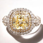 Load image into Gallery viewer, Cushion Yellow Sapphire Diamond Ring, Gemstone Cocktail Ring, 14k Solid Gold, Birthstone Ring, Natural Diamond, Statement Ring, Gift For Her
