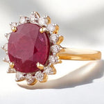 Load image into Gallery viewer, Oval Ruby Diamond Ring, 14k Solid Gold, Natural Diamonds, Cocktail Ring, Gemstone Halo Jewelry, Statement Ring, Gift For Her
