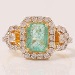 Load image into Gallery viewer, Emerald Cut Green Diamond Ring, 14K Solid Gold, Natural Diamonds, Halo Cocktail Gemstone Ring, Statement Bridal Jewelry, Gift For Her
